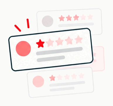 A one-star review standing out from a stack of reviews