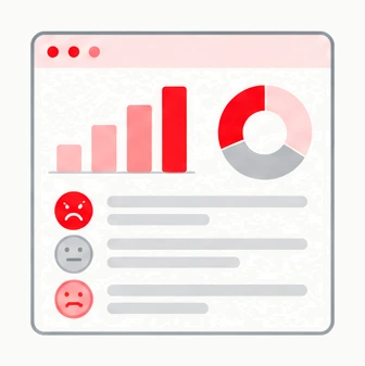 Review analytics dashboard with volume, categories, and sentiment